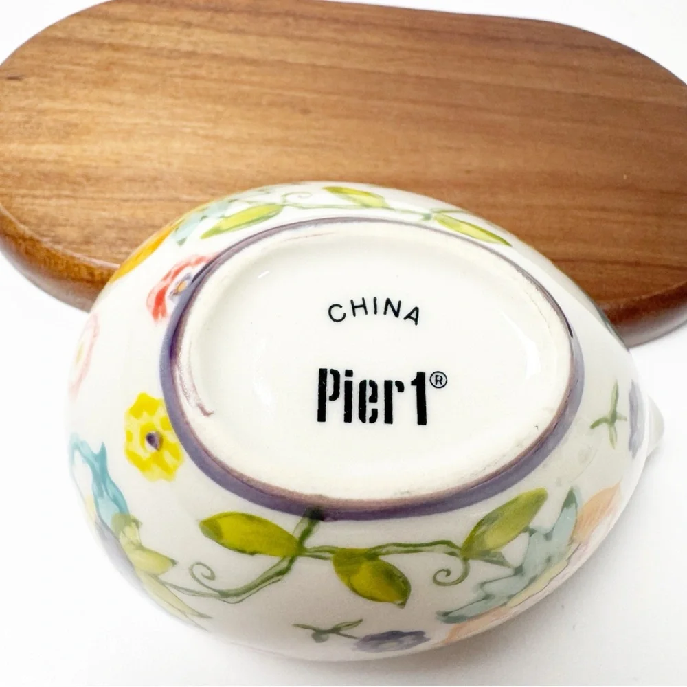 Pier 1 Hand Painted Floral Nesting Stoneware Measuring Cups Set of 2